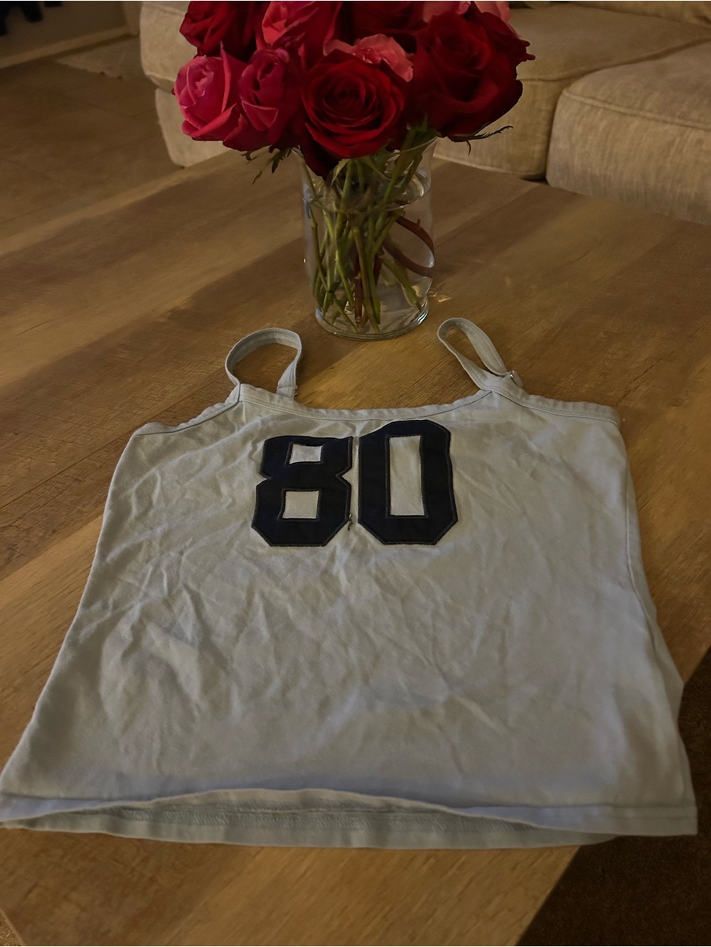 Edikted Light Blue Tank Top with Navy '80' Graphic